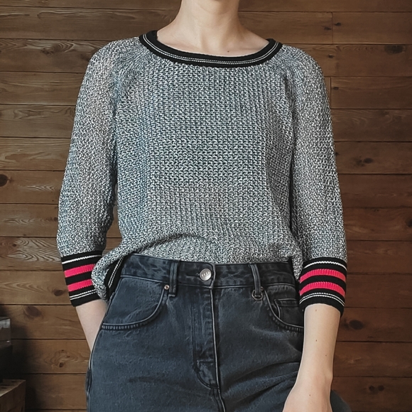 Twik Grey Knitted Sweater with Pink Stripes - Picture 2 of 8